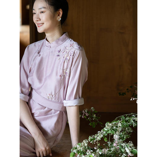 牧衣游原创 22姆米重磅重工手绣桑蚕丝旗袍东方新中式长裙 番喜 商品图1