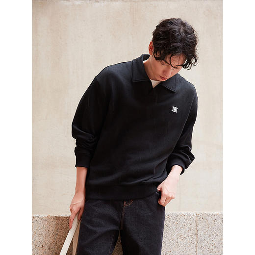 GXG男装 翻领套头卫衣双色假两件上衣长袖卫衣 25冬热卖 商品图4