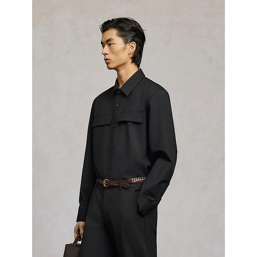 GXG男装 黑色简约贴袋设计宽松长袖衬衫25年春季热卖G25X031023 商品图2