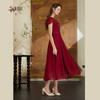 司歌喜庆红裙礼服连衣裙收腰拼蕾丝A911145X 商品缩略图2