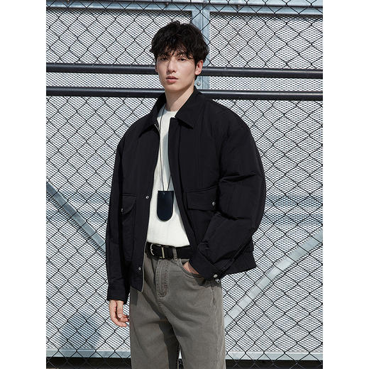 GXG男装 翻领设计加厚外套黑色短款羽绒服 25年冬热卖 商品图2