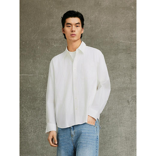 GXG男装 白色拼接设计时尚翻领长袖衬衫25年春季热卖G25X031005 商品图4