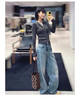 一店k （工艺黑科技！重工3D立体烫钻！）谁懂这条牛仔裤的含金量！裤子满钻 今年满赚😆！M0C0早春新品！彩钻星河水洗做旧阔腿牛仔裤