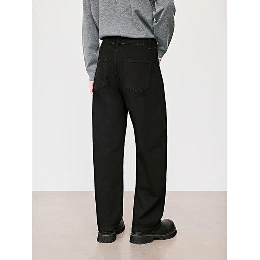 GXG男装 黑色火山岩保暖弹力宽松直筒弯刀牛仔裤 25年冬季热卖 商品图3