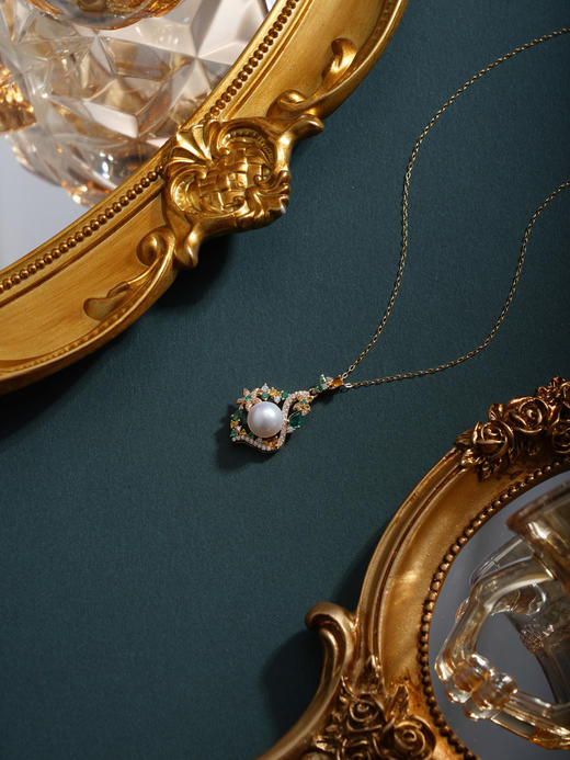 子佩集【星河落瑛】银S925珍珠惜王妃套链项链【MLTL047】镀金绿花绕2602 商品图4