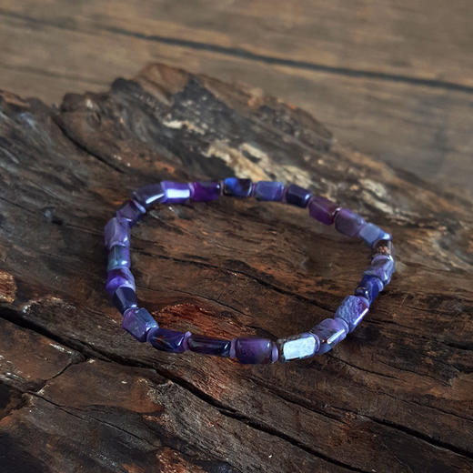 【天然正品】天然约4*7MM玉化料皇家紫配星际蓝色随型舒俱来手串17CM（弹力绳）230126NJM23 商品图5