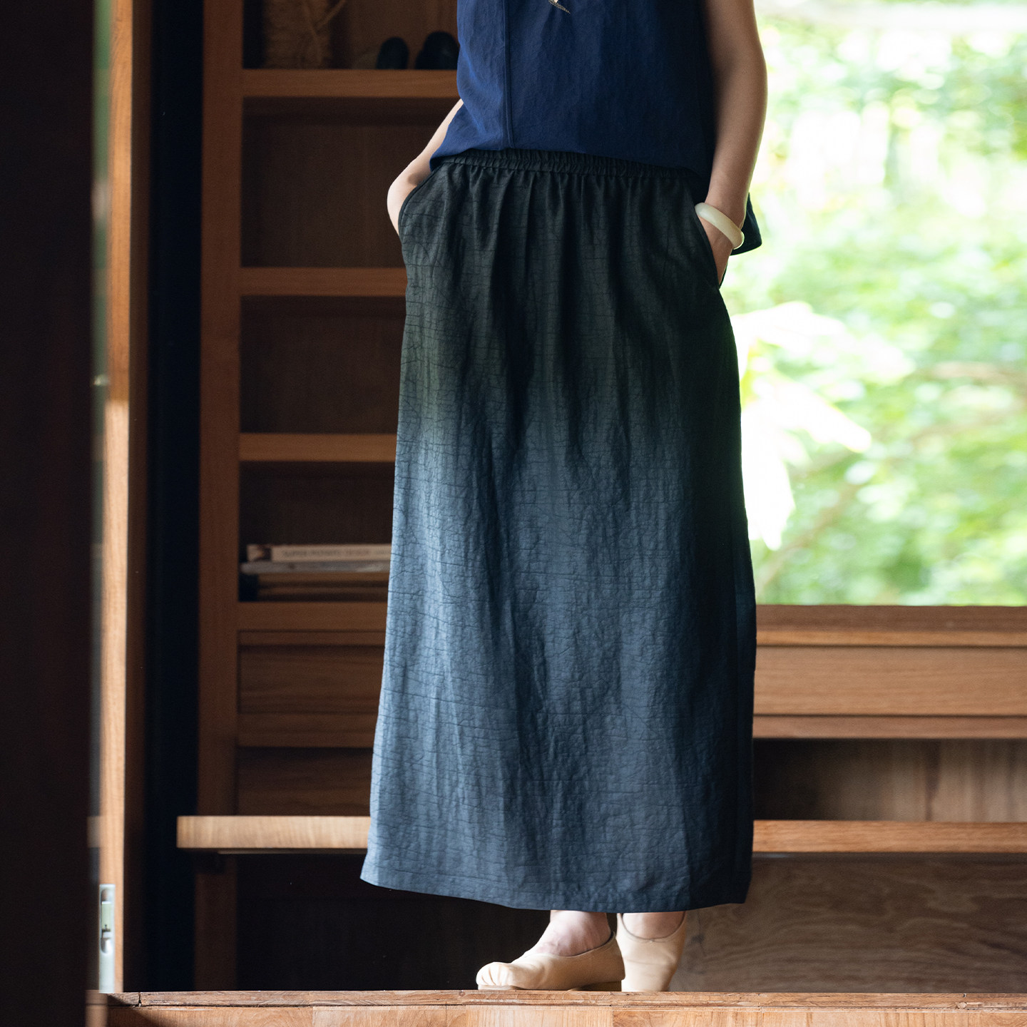 牧衣游原创 重磅香云纱龟裂纹半身裙紫色垂感百搭宽松半裙 好望山