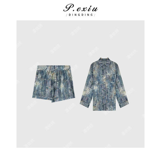 03-2潘依绣丁丁宠粉晕染花色夏季新款衬衫短裤套装 Q71618 商品图0