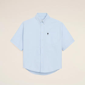 AMI PARIS 男士心形徽标刺绣棉质短袖衬衫 浅蓝色 HSH823 CO0031 450