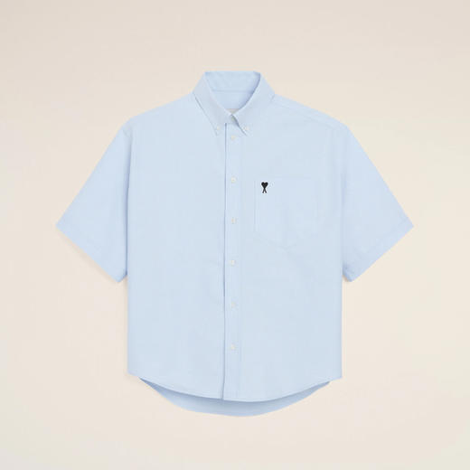 AMI PARIS 男士心形徽标刺绣棉质短袖衬衫 浅蓝色 HSH823 CO0031 450 商品图0