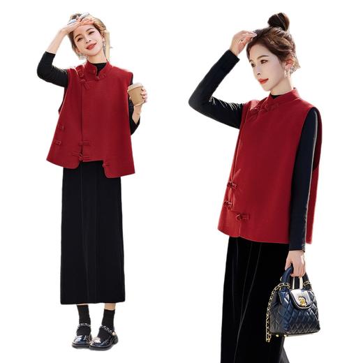 新中式国风红色盘扣马甲套装，显瘦洋派半身裙三件套HR-2667 商品图4