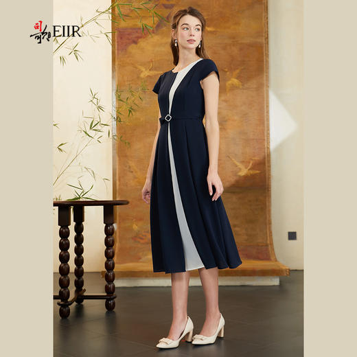 司歌拼色短袖收腰连衣裙A911102y 商品图1