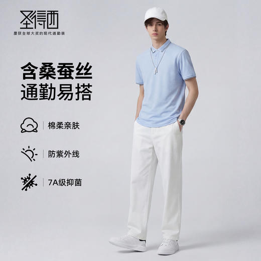 【7A抗菌&防紫外线】圣得西夏季新款含桑蚕丝透气短袖polo衫男 商品图3
