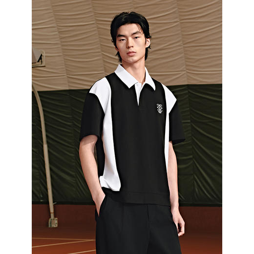 GXG男装 经典黑白宽松廓形polo衫男士休闲上衣短袖T恤 25夏 热卖 商品图3