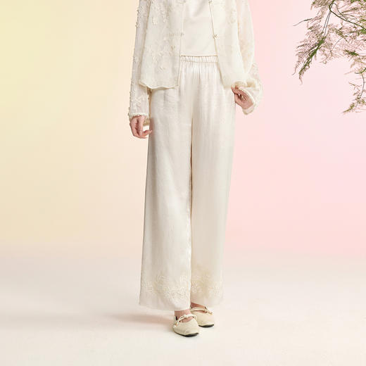 三彩【高山仰止】2026春季新款松紧高腰直筒裤醋酸长裤宽松休闲C 商品图1