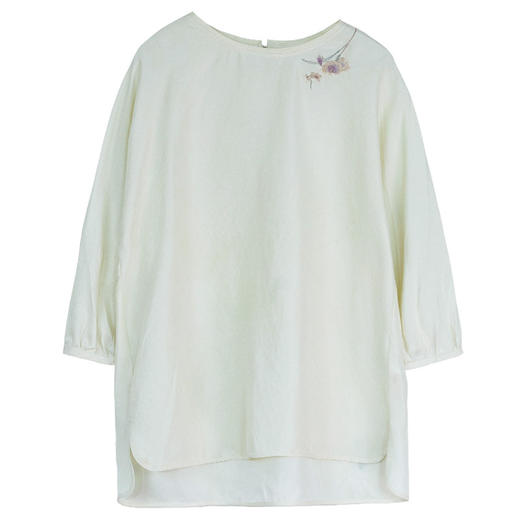 牧衣游原创 20姆米重磅手工刺绣真丝衬衫宽松极简圆领上衣 织界 商品图4