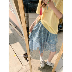 <曾小咸推荐>韩系碎花裙子不规则半身裙女