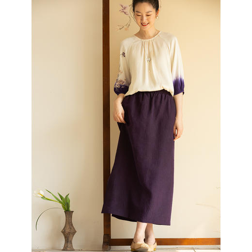 【经典回归】牧衣游原创 重磅龟裂纹紫香云纱半身裙宽松 小绿间 商品图1