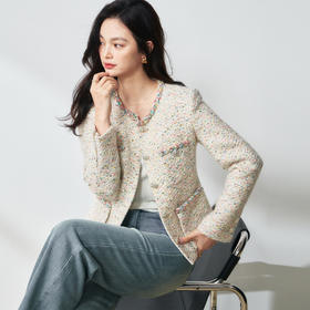 「高货sh」全新升级【铂金会员468/天猫629/差价161】(01305)洛诗琳气质粗花呢小香风外套2026春季新款显瘦编织上衣