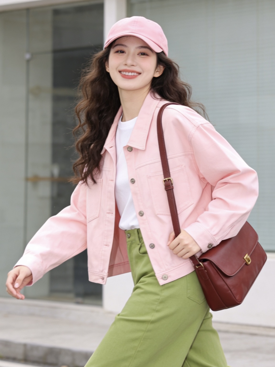 LONGNVFAIR彩棉牛仔外套，春季爆火穿搭，温柔又高级！纯棉水洗牛仔，柔雾粉/白色【3-7天发货，周末顺延】