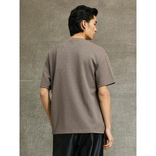 GXG男装 卡其色T恤圆领暗纹提花短袖针织 简约舒适T恤  春季热卖G25X441019 商品图3