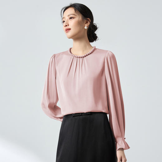 QS桑蚕丝珠饰洋气衬衫2026春通勤风高级百搭双乔透气上衣2851 商品图1