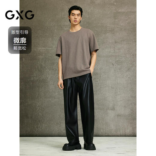 GXG男装 卡其色T恤圆领暗纹提花短袖针织 简约舒适T恤  春季热卖G25X441019 商品图1