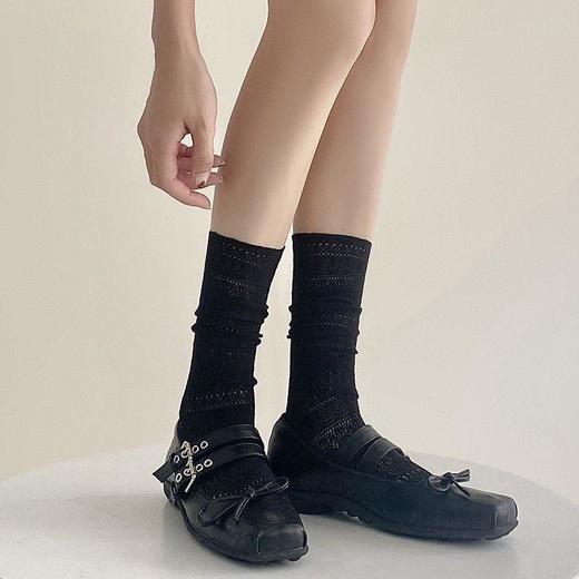 中筒 蕾丝袜夏季薄款纯色缕空袜子女及膝蕾丝小腿堆堆袜夜店显瘦 商品图1