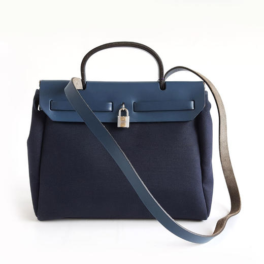 【95新】Hermes爱马仕蓝色帆布拼色herbag 31手提单肩包100226TB07 商品图4