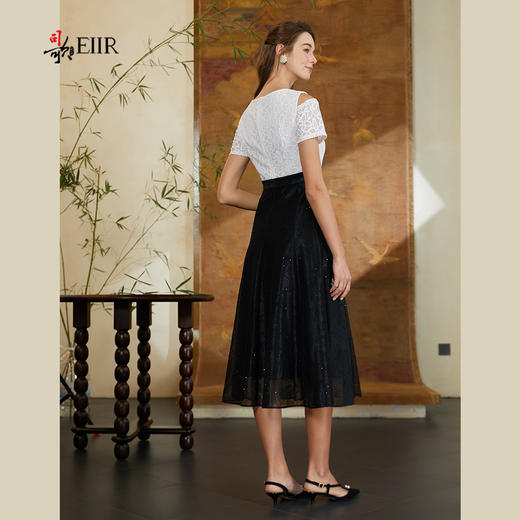 司歌黑白拼色蕾丝连衣裙夏短袖收腰A911061x 商品图3