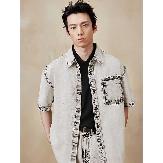 GXG男装 水洗灰牛仔衬衫通勤短袖男士衬衣25年夏季热卖G25XE92009 商品图3