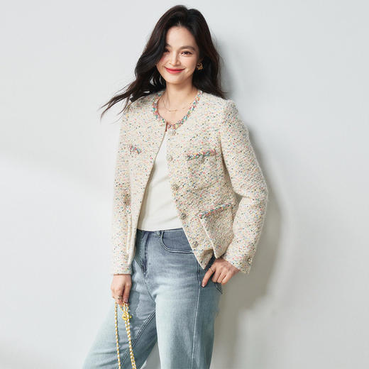 「高货sh」全新升级【铂金会员468/天猫629/差价161】(01305)洛诗琳气质粗花呢小香风外套2026春季新款显瘦编织上衣 商品图3