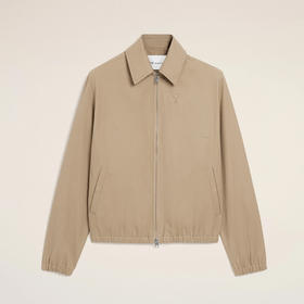 AMI PARIS 男士心形徽标刺绣棉质斜纹布拉链外套 灰褐色 HJK884 CO0132 A036