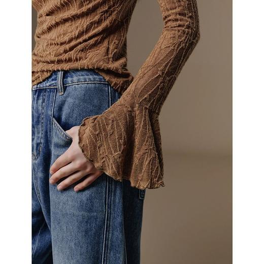 法式优雅高级肌理T恤女装2026春秋季新款捏褶斜领百搭长袖上衣S-XL 商品图4