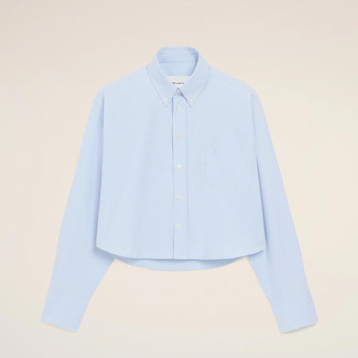 AMI PARIS 女士心形徽标压花棉质短款宽松长袖衬衫 浅蓝色 FSH770 CO0031 450 商品图0