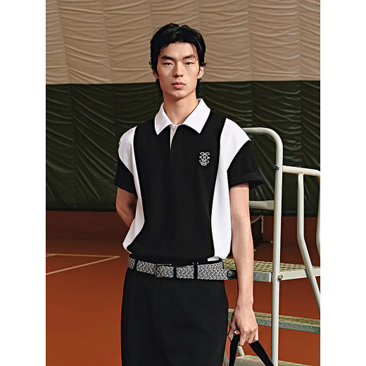 GXG男装 经典黑白宽松廓形polo衫男士休闲上衣短袖T恤 25夏 热卖 商品图2