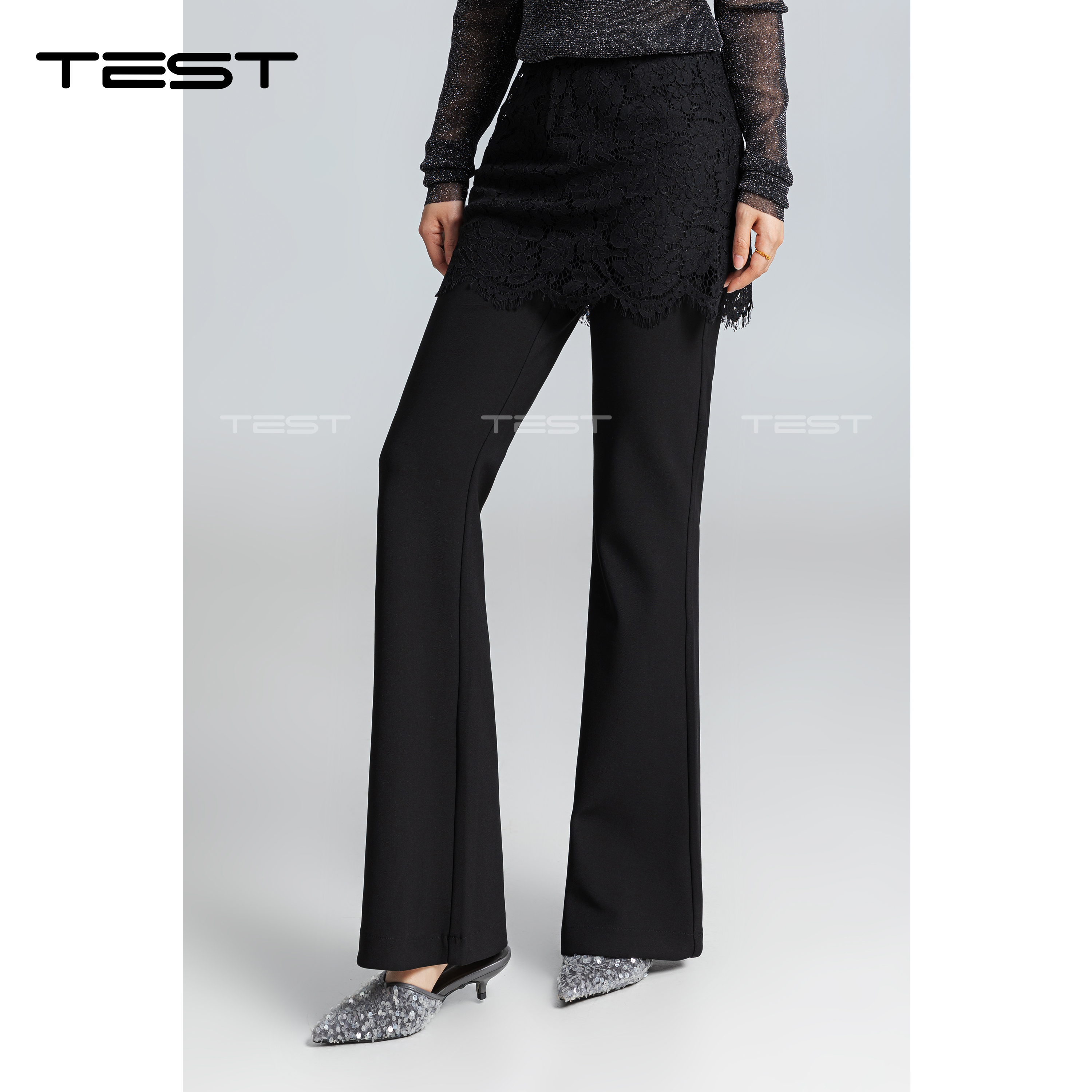 春上新蕾丝屁帘弹力显瘦时尚修身微喇裤3261018