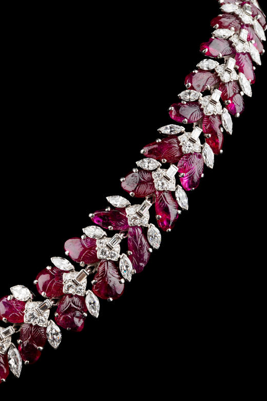 独角鹿西洋古董1935年代法国Art Deco时期出品铂金白金镶嵌红宝石钻石项链 商品图7