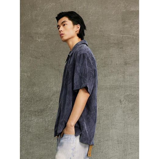 GXG男装  藏青色古巴领时尚短袖衬衫 25夏热卖G25X232007 商品图3