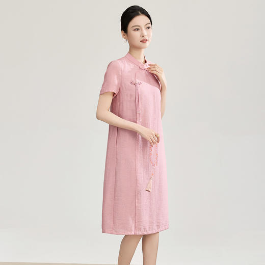 「高货wl」全新升级【铂金会员330/天猫449/差价119】(94723)洛诗琳新中式立领天丝提花连衣裙2026春季新款国风A字裙 商品图0