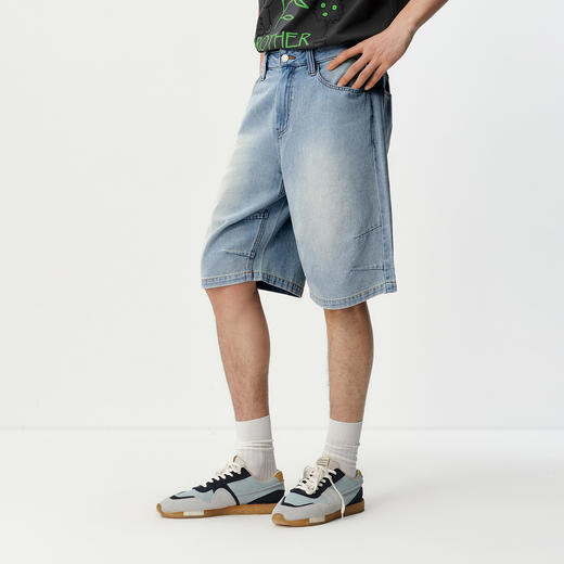 森马牛仔裤男夏轻薄凉感宽松直筒裤2026新款复古做旧水洗六分短裤 商品图2