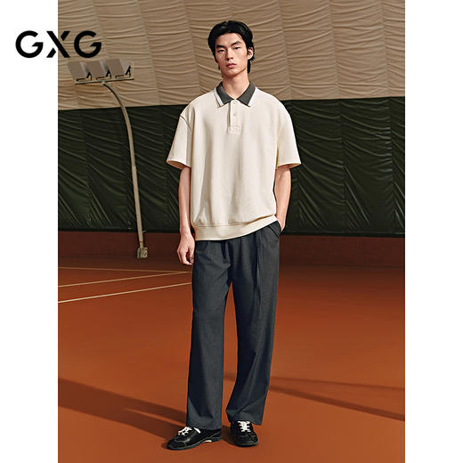 GXG男装 领口钩花廓形宽松polo衫男士休闲上衣短袖 25夏热卖 商品图1