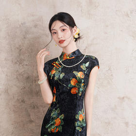 老上海民国风复古丝绒旗袍XL1678