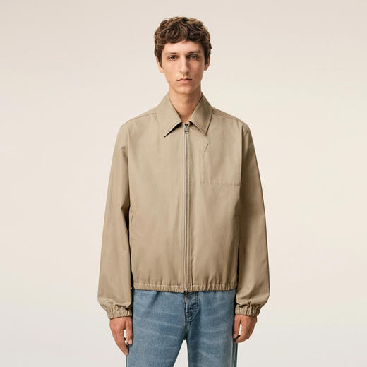 AMI PARIS 男士心形徽标刺绣棉质斜纹布拉链外套 灰褐色 HJK884 CO0132 A036 商品图1