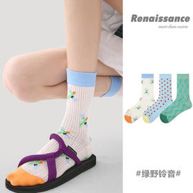 【超绝设计❗好看到爆】Renaissance春夏季新款绿色菱格中筒袜薄款少女学院风网眼袜子女