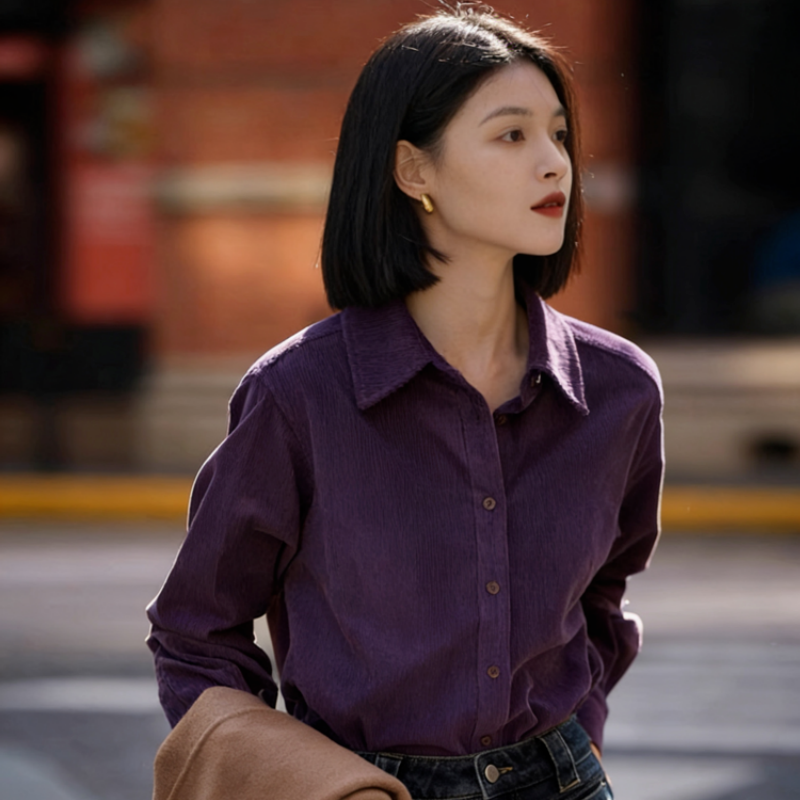 下单3-7天发货！【春季新款】LONGNVFAIR 灯芯绒全棉衬衫 三色可选；百分百全棉衬衫，显白一绝；灯芯绒面料软糯有质感；经典衬衫剪裁不挑身材，可单穿可叠穿