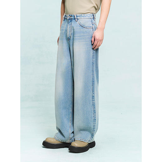 GXG男装 经典蓝色阔腿牛仔裤休闲裤弹力长裤子 2025夏季热卖 商品图3