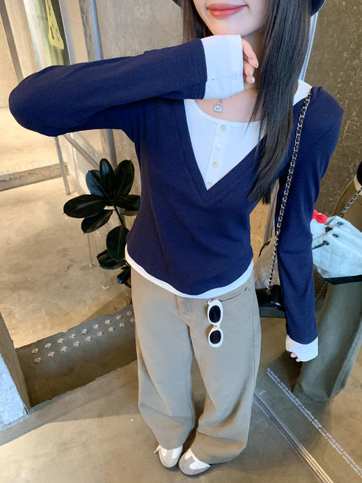 <曾小咸推荐>3.6现货秒杀 ！微信超特价！韩系撞色假两件长袖 日常149.99 立减80 秒杀69.99！！ 商品图7