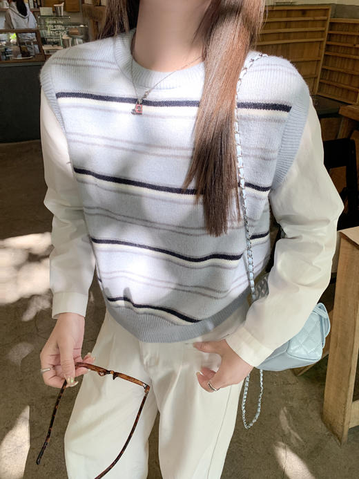 <曾小咸推荐>3.6现货秒杀 ！微信超特价！韩系2色条纹假两件针织衫 日常159.99 立减80 秒杀79.99！！ 商品图6