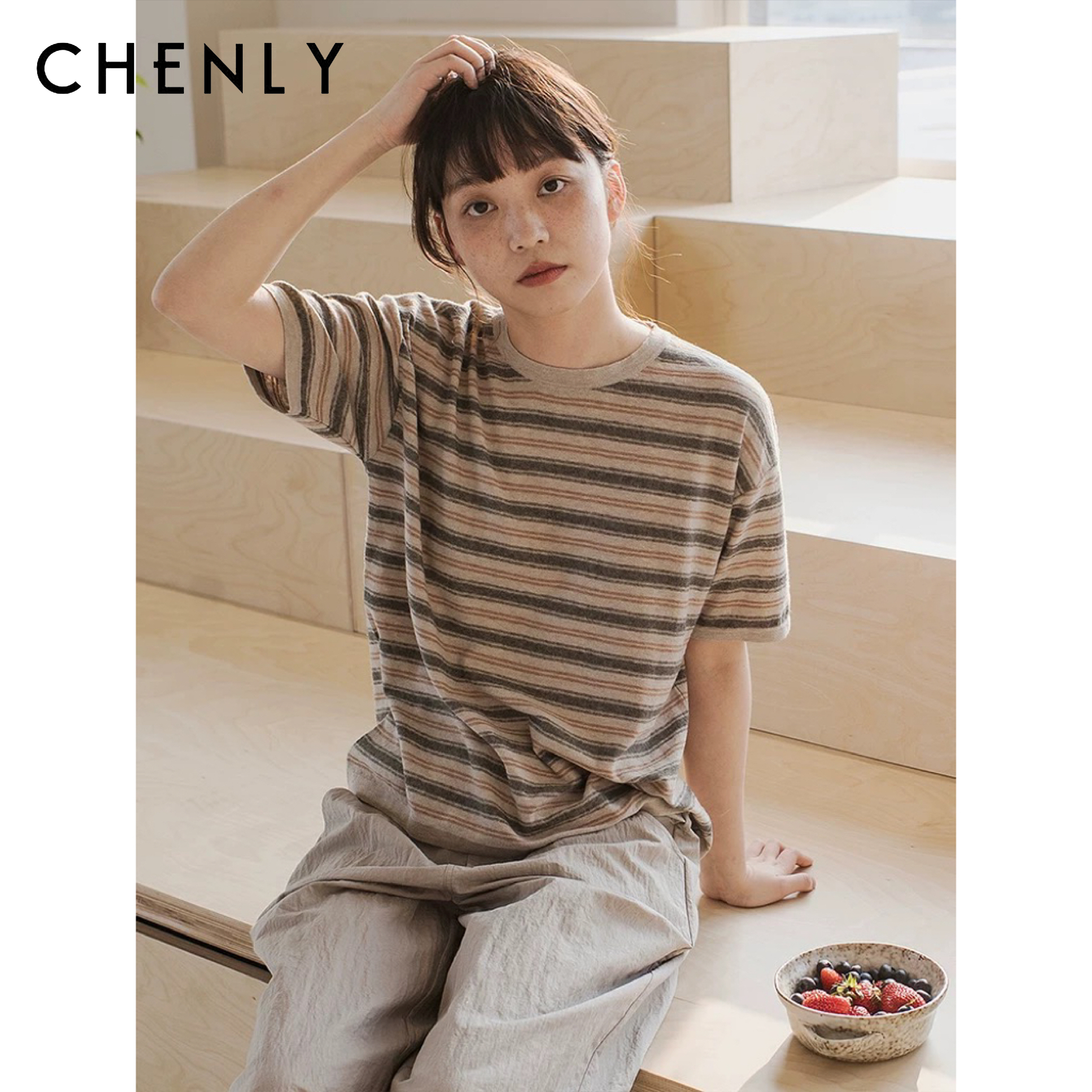 尘衣｜26SS复古彩条棉麻短袖